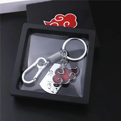 Naruto Akatsuki Red Cloud Keychain, Anime Akatsuki Symbol Metal Key Ring with Gift Box, Cosplay Accessory Pendant Key Chain, Collectible Gift for Naruto Anime Fans