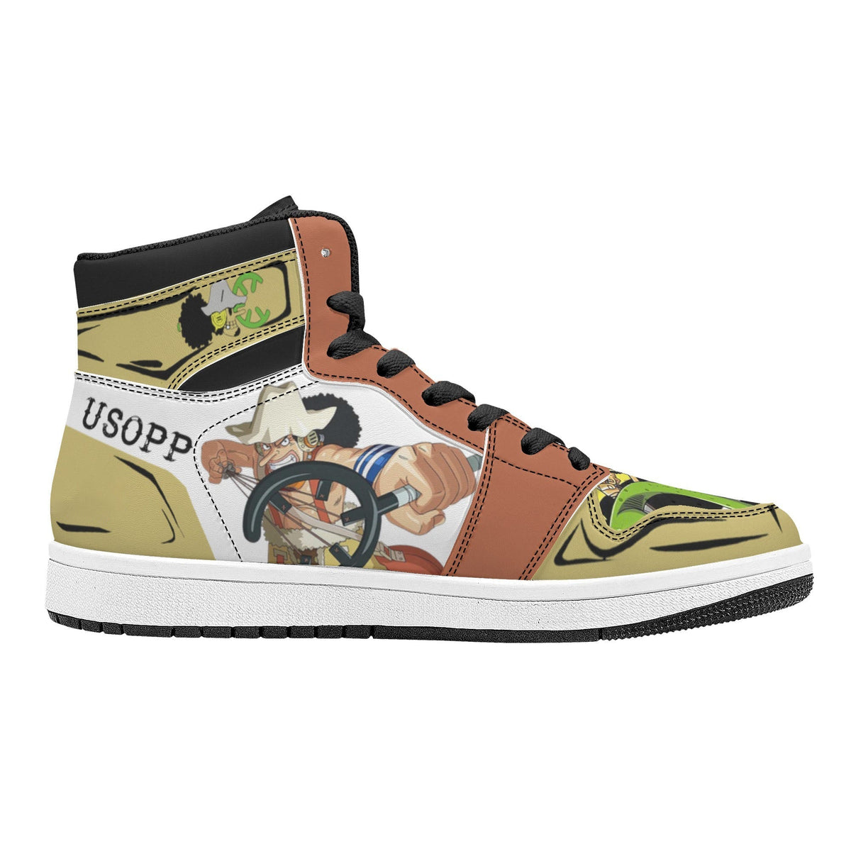 One Piece Usopp Anime High Top Sneakers, Custom Printed Usopp Character Fashion Casual Shoes, One Piece Anime Streetwear Footwear, Anime Sneaker Gift for One Piece Fans
