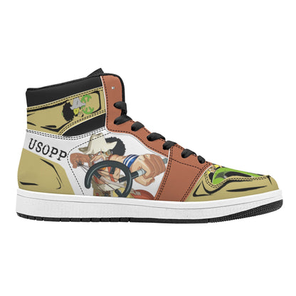 One Piece Usopp Anime High Top Sneakers, Custom Printed Usopp Character Fashion Casual Shoes, One Piece Anime Streetwear Footwear, Anime Sneaker Gift for One Piece Fans