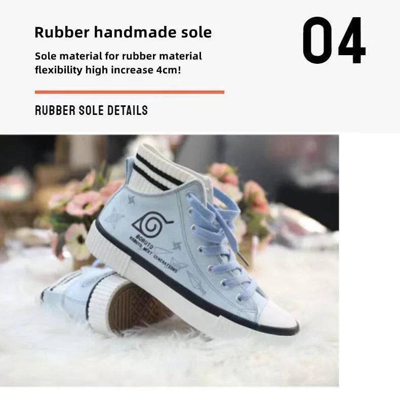 Naruto Leaf Village High Top Canvas Shoes, Anime Naruto Hidden Leaf Symbol Printed Sneakers, Light Blue Casual High-top Canvas Footwear, Anime Cosplay Daily Wear Shoes, Collectible Gift for Naruto Fans Men Women