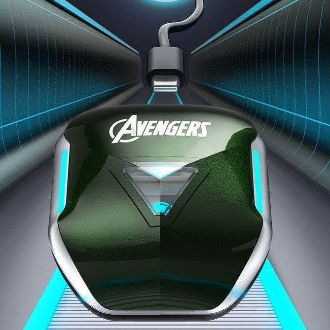 Marvel The Avengers Iron Man Captain America Black Panther TWS True Wireless Bluetooth 5.3 Earbuds 13mm Driver HiFi Stereo Smart Touch Control LED Light 20H Playtime Type-C Semi In-Ear Headphones Gift For Fans