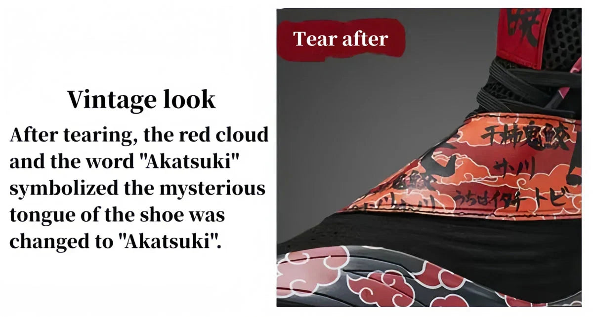 Men High Top Naruto Anime Basketball Shoes, Akatsuki Red Cloud Print Breathable Mesh Non Slip Rubber Outsole Cushioning Athletic Sneakers, Shock Absorption Sports Trainers for Indoor Outdoor Basketball Training Streetball