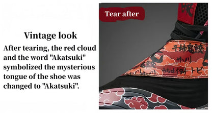 Men High Top Naruto Anime Basketball Shoes, Akatsuki Red Cloud Print Breathable Mesh Non Slip Rubber Outsole Cushioning Athletic Sneakers, Shock Absorption Sports Trainers for Indoor Outdoor Basketball Training Streetball