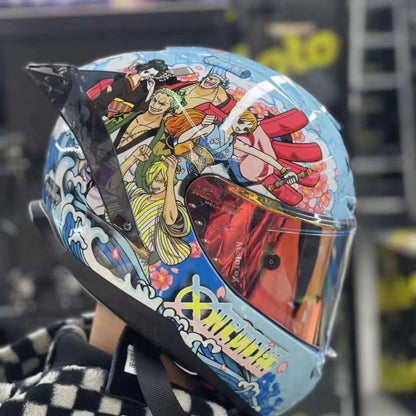 One Piece Full Face Motorcycle Helmet, Anime Luffy Chopper Wano Country Printed Motorbike Racing Helmet, Lightweight Street Bike Helmet for Men Women, Multiple Graphic Styles