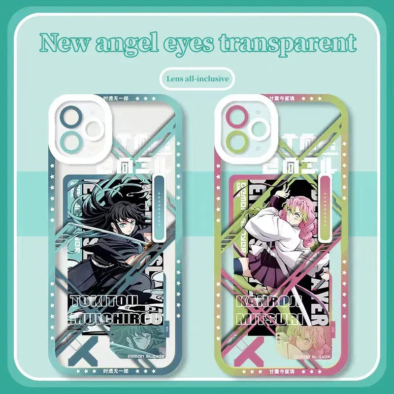 Demon Slayer Muichiro Tokito & Mitsuri Kanroji Anime Phone Case, Angel Eyes Frame Clear Transparent Soft TPU Shockproof Slim Protective Phone Cover, Kimetsu no Yaiba Manga Phone Shell for iPhone, Anime Fan Merch Gift