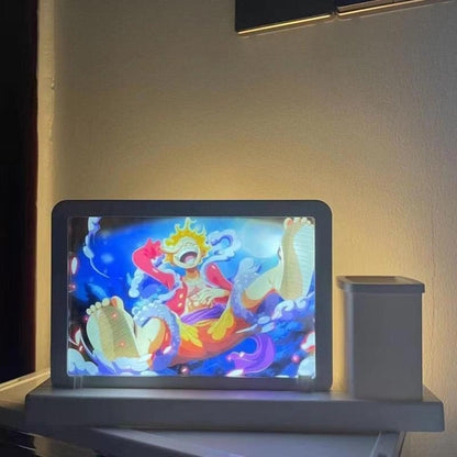 One Piece Anime LED Light Box, Luffy Gear 5 Zoro 3D Paper Cut Shadow Box Lamp, Anime Character Picture Frame Night Light, USB Powered Desk Light, Bedroom Wall Decor Collectible Gift for Anime Fans