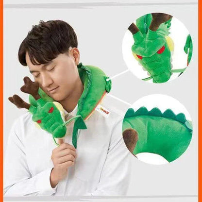Dragon Ball U-Shaped Travel Neck Pillow, Shenron & Majin Buu Anime Plush Neck Support Pillow with Eye Mask, Soft Comfortable Headrest for Airplane Car Office Nap, Dragon Ball Fan Collectible Gift