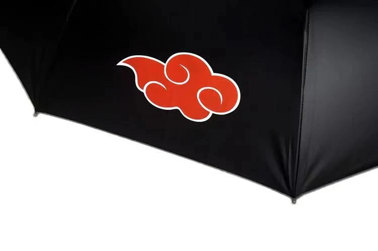 Naruto Anime Folding Umbrella, Akatsuki Red Cloud Pattern Windproof Rain Sun Umbrella, Anti-UV Portable Foldable Parasol, Cosplay Merch Gift for Naruto Fans