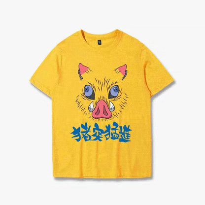 Demon Slayer Inosuke Hashibira Funny Flip T-Shirt, Kimetsu No Yaiba Anime Boar Mask Face Reveal Tee, Men Women Novelty Cosplay Short Sleeve Shirt, Demon Slayer Fan Collectible Gift