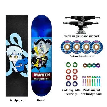Naruto Anime Complete Skateboard, 7-Layer Maple Wood Deck Anime Character Graphic Standard Trick Skateboard, Fully Assembled Skate Board for Beginners Teens Adults, Anime Fan Gift