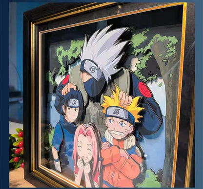 Naruto Team 7 Kakashi 3D Paper Cut Shadow Box Framed Art, Handmade Layered Papercraft Wall Decor, Anime Picture Frame, Fan Collectible Room Decor Gift