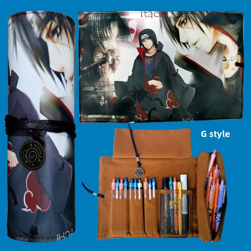 Naruto Anime Roll Up Pencil Case, Scroll Style Pen Bag, Portable Stationery Holder, Large Capacity Pouch, School Office Supplies Gift for Students Anime Fans