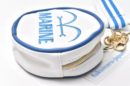 One Piece Marine Round Coin Purse, Anime Marine Logo Embroidery Mini Zipper Pouch, Small Circular Wallet with Keychain & Lanyard, Collectible Storage Bag for One Piece Fans