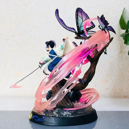 Demon Slayer Shinobu Kocho Figure, Hashira Shinobu Butterfly Resin Statue, Anime GK Bust Figurine with Butterfly Effect Base, Collectible Desktop Ornament Model Gift for Demon Slayer Fans