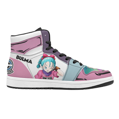 Dragon Ball Bulma Anime High Top Sneakers, Pink White Light Blue Custom Print Streetwear Shoes, Men Women Casual Fashion Sneakers, Anime Fan Collectible Footwear Gift