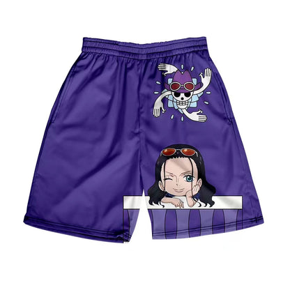 One Piece Anime Shorts, Luffy Zoro Sanji Chopper Printed Casual Beach Shorts, Elastic Waist Loose Short Pants, One Piece Merch Summer Swim Trunks for Men Anime Fans