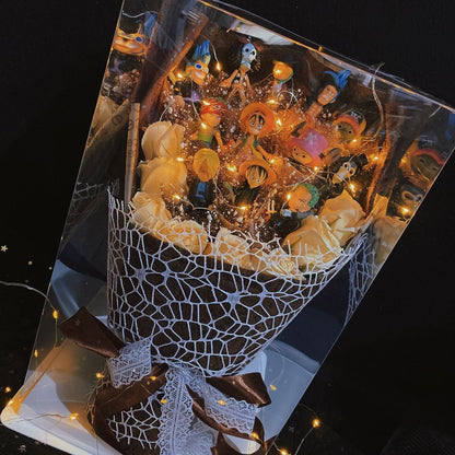 One Piece Figure Bouquet, Anime Luffy Zoro Sanji Chopper Figurine Bouquet with LED Fairy Lights, Artificial Rose Flower Gift Box, Birthday Valentine Anniversary Gift for Anime Fans