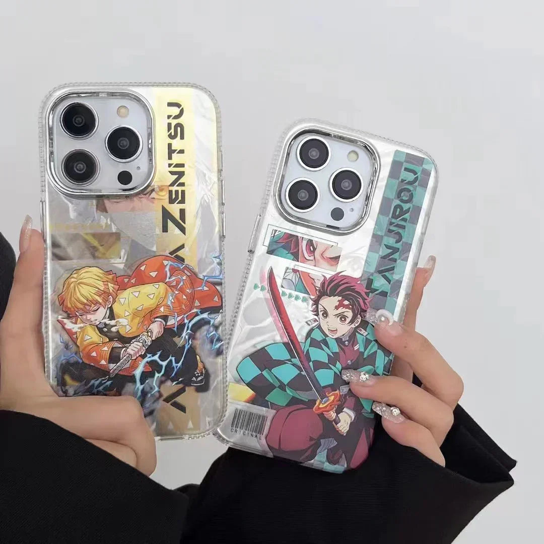 Demon Slayer Anime Poster Style Phone Case for iPhone, Tanjiro Zenitsu Vibrant Character Art Clear Transparent Shockproof Slim TPU Protective Phone Cover, Kimetsu no Yaiba Anime Phone Shell, Demon Slayer Fan Merch Gift
