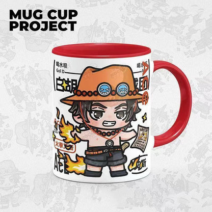 One Piece Anime Ceramic Mug, Q Chibi Version Luffy Zoro Sanji Ace Law Coffee Tea Cup, 11oz Color Inside Mug, Microwave Safe, Anime Fan Home Office Drinkware Birthday Gift