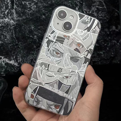 Naruto Anime Manga Collage Phone Case for iPhone, Black White Sketch Uchiha Itachi Character Print Clear Protective Case, Shockproof Soft TPU Phone Cover, Naruto Anime Merch Gift for Anime Fans