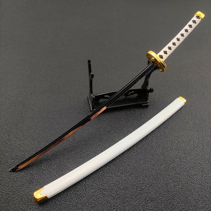 One Piece Roronoa Zoro Mini Katana Sword Replica, Anime Zoro Sword Set, Metal Model Sword with Display Stand, Cosplay Prop Desktop Decoration, Collectible Gift for One Piece Fans