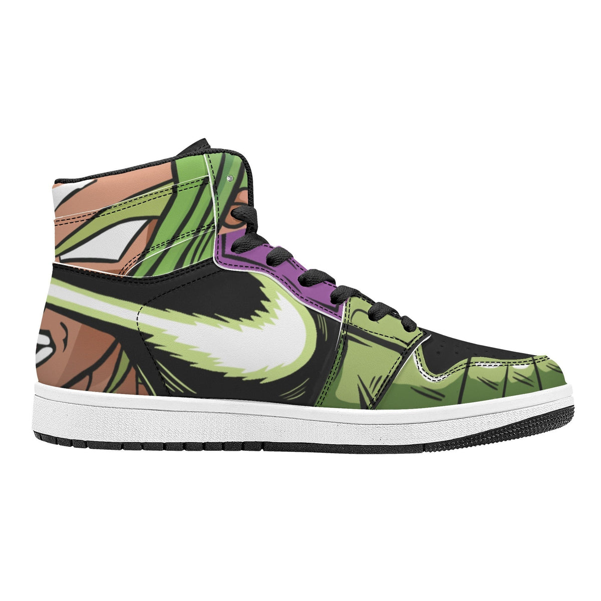 Dragon Ball Cell Anime High Top Sneakers, Green Black Purple Custom Print Streetwear Shoes, Men Women Casual Fashion Sneakers, Anime Fan Collectible Footwear Gift