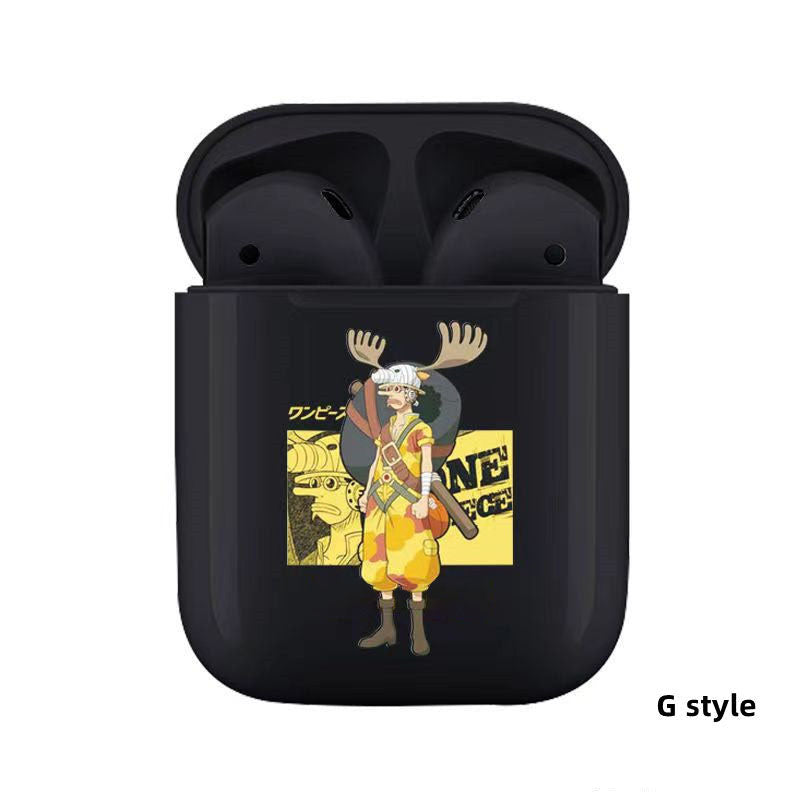 One Piece Anime TWS Wireless Earbuds, Luffy Zoro Sanji Chopper Skull Logo Printed Bluetooth Earphones, Stereo In-Ear Headphones with Portable Charging Case, Anime Fan Gift Wireless Headset