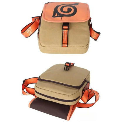 Naruto Leaf Village Symbol Crossbody Messenger Bag, Hidden Leaf Logo Canvas Shoulder Bag, Anime Cosplay Satchel Bag, Casual Daily Storage Bag Collectible Gift for Naruto Fans