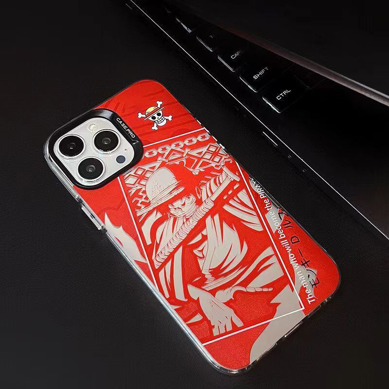 One Piece Luffy Zoro Anime Phone Case for iPhone, Manga Silver Foil Print Protective Cover, Straw Hat Pirates Character Phone Shell, Shockproof Slim Phone Case, Anime Gift for One Piece Fans
