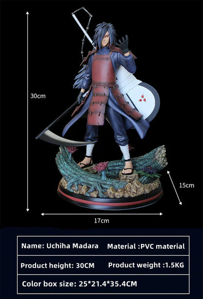 Naruto Uchiha Madara Figure, Susanoo & Kurama Giant GK Statue, Anime Naruto Shippuden Collectible Figurine with LED Light, Double Head Carving, Desktop Ornament Gift for Anime Fans