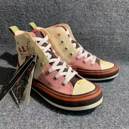 Demon Slayer Nezuko Kamado High Top Canvas Sneakers, Kimetsu No Yaiba Anime Pink Pattern Casual Shoes, Men Women Cosplay Streetwear Trainers, Demon Slayer Fan Collectible Footwear Gift