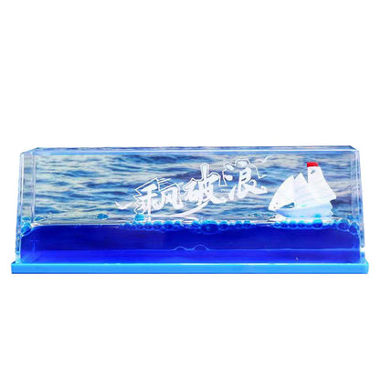 Liquid Wave Ship Resin Desk Ornament, Floating Boat in Fluid Sea Paperweight, Acrylic Dynamic Ocean Wave Ship Display Decor, Unique Nautical Souvenir Gift for Desk Home Decoration