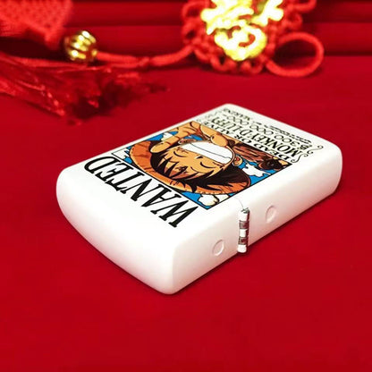 One Piece Luffy Wanted Poster Lighter, Noctilucent Glow In The Dark Kerosene Lighter, Monkey D. Luffy Bounty Poster Windproof Flip Top Metal Lighter, Anime Collectible Desktop Decoration Gift for One Piece Fans