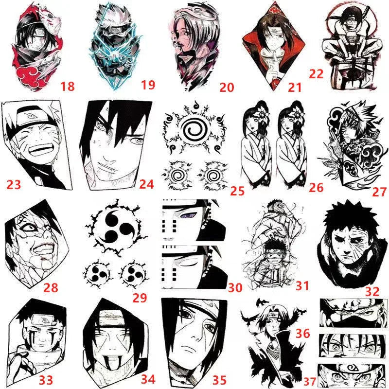 Naruto Anime Temporary Tattoo Stickers, Sharingan Akatsuki Uchiha Waterproof Fake Tattoos, Cosplay Body Art Stickers, Anime Party Decorations Gift for Naruto Fans