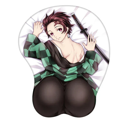 Demon Slayer 3D Anime Mouse Pad with Wrist Rest, Nezuko Shinobu Tanjiro Zenitsu Rengoku Ergonomic Silicone Wrist Support Mousepad, Non Slip Desk Mat, Anime Fan Gift