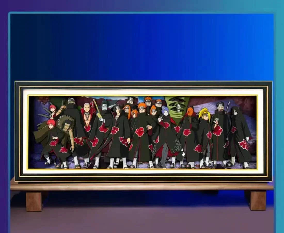 Naruto Akatsuki Group 3D Paper Cut Shadow Box Framed Art, Handmade Layered Papercraft Wall Decor, Anime Picture Frame, Fan Collectible Room Decor Gift