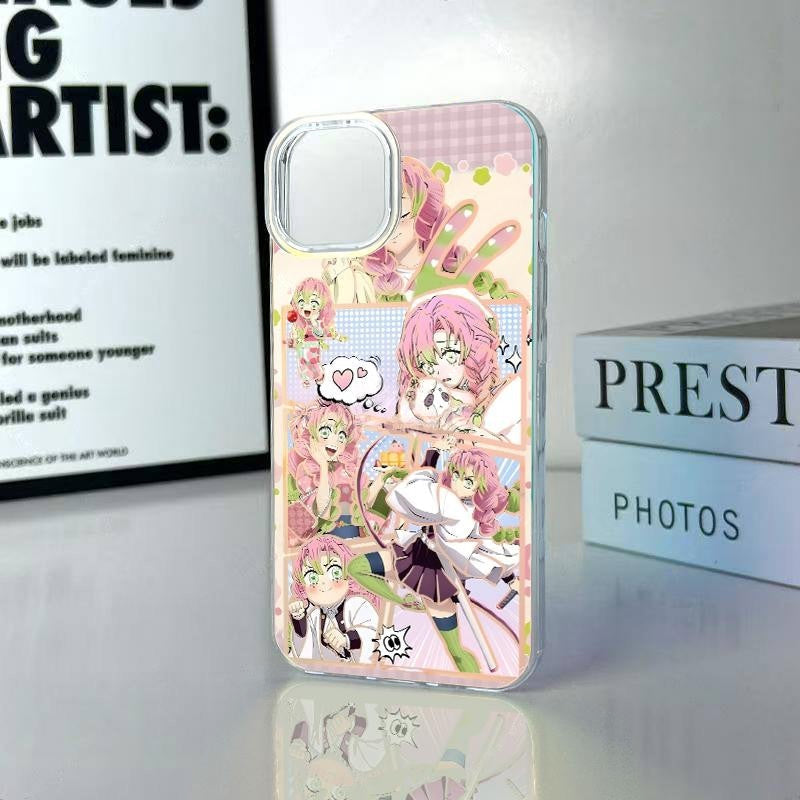 Demon Slayer Kanroji Mitsuri Aurora Holographic Gradient Phone Case Shockproof Air‑Bag Protective Anime Manga Collage Cover For Iphone