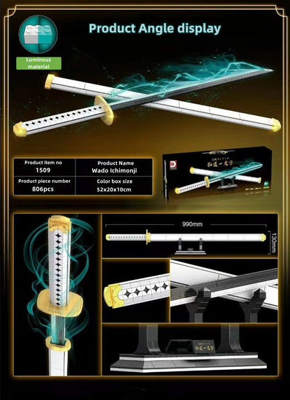 One Piece Wado Ichimonji Katana Building Blocks Set, Anime Samurai Sword Model, DIY Assembly Bricks with Display Stand, Zoro Replica Sword Building Kit, Collectible Desktop Decor Gift for Adults Teens Anime Fans