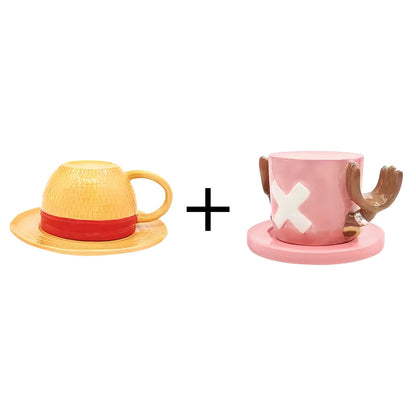 One Piece Anime Hat Shaped Ceramic Mug, Luffy Ace Sabo Chopper 3D Hat Coffee Cup, Creative Novelty Tea Mug, One Piece Collectible Drinkware Gift for Anime Fans