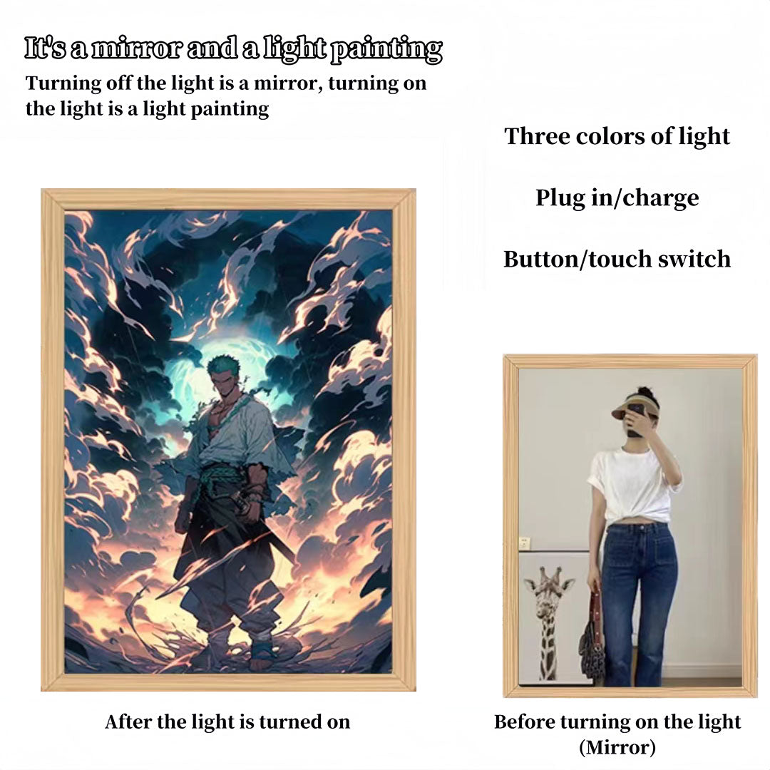 One Piece Anime LED Light Up Painting, Luffy Zoro Sanji Nami Framed Light Canvas Wall Art, Anime Poster Lamp, Wooden Frame Illuminated Wall Decor, One Piece Fan Room Decoration Gift