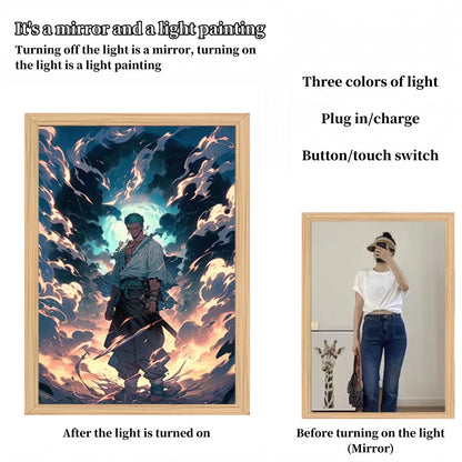 One Piece Anime LED Light Up Painting, Luffy Zoro Sanji Nami Framed Light Canvas Wall Art, Anime Poster Lamp, Wooden Frame Illuminated Wall Decor, One Piece Fan Room Decoration Gift