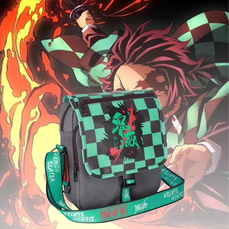 Demon Slayer Anime Crossbody Bag, Tanjiro Nezuko Zenitsu Printed Canvas Messenger Shoulder Bag, Demon Slayer Small Sling Bag, Anime Merch Crossbody Purse Gift for Demon Slayer Fans