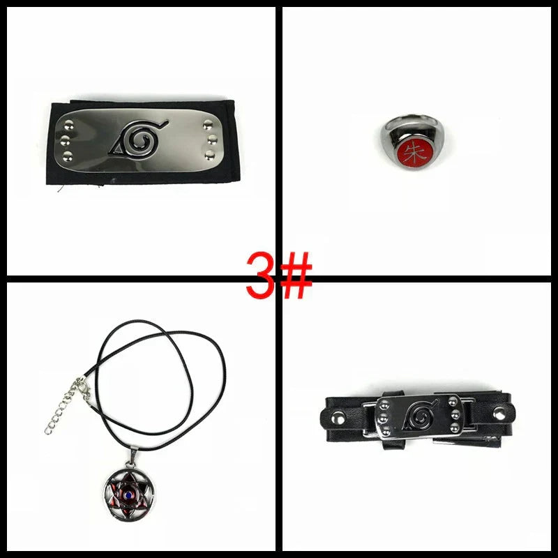 Naruto Cosplay Accessories Set, Metal Kunai Shuriken Leaf Village Headband, Sharingan Ring Necklace, Anime Ninja Prop Kit, Naruto Costume Collection Gift for Fans