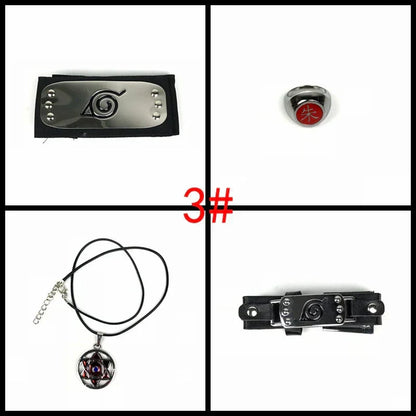Naruto Cosplay Accessories Set, Metal Kunai Shuriken Leaf Village Headband, Sharingan Ring Necklace, Anime Ninja Prop Kit, Naruto Costume Collection Gift for Fans