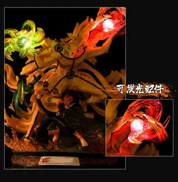 Naruto Uzumaki Six Paths Sage Mode Kurama Figure, Nine Tails Fox Anime GK Statue, LED Light Collectible Figurine, High Detailed Resin Model, Desktop Decoration Gift for Naruto Fans