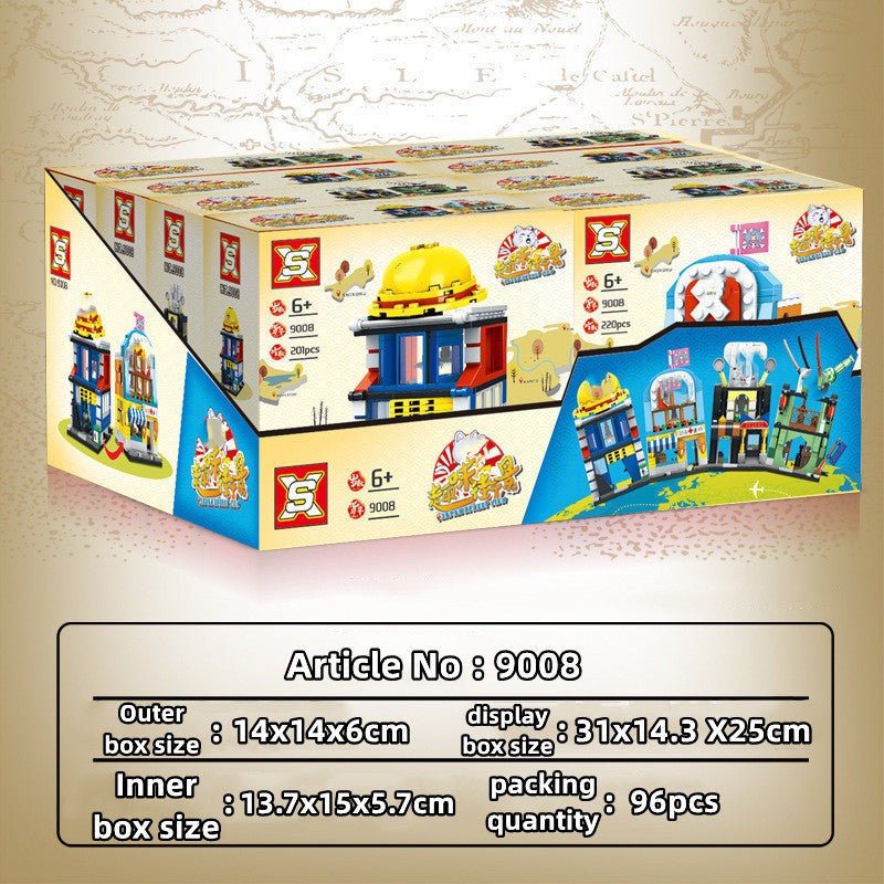 One Piece Street View Building Blocks Set, Anime 4 in 1 Modular Street Shop Model, Interlocking Brick City House Construction Toy, Collectible Display Building Kit, Gift for One Piece Anime Fans & Teenagers