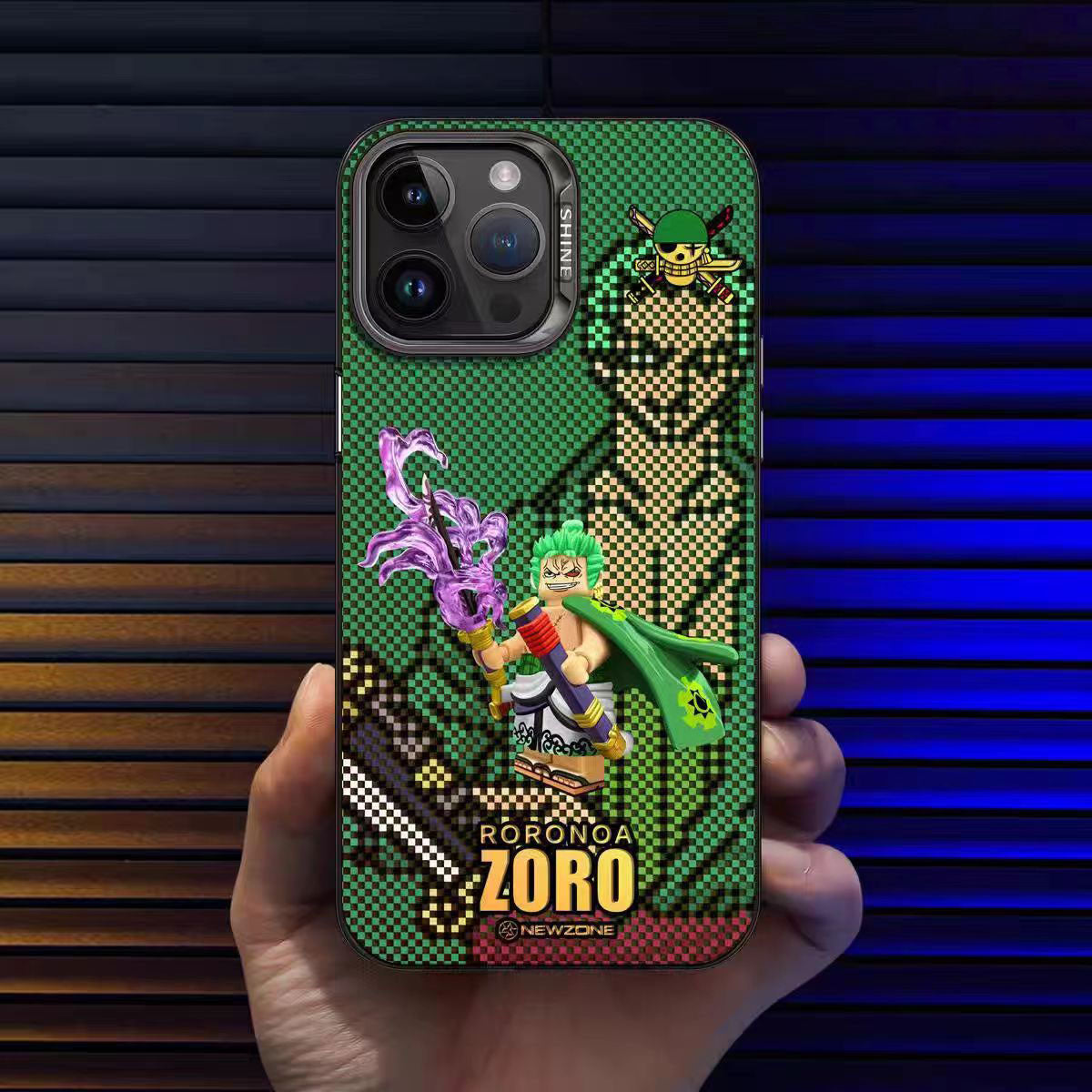 One Piece Anime Luffy Zoro Phone Case for iPhone, Building Block Figure Style Print Shockproof Protective Case, Nika Luffy Roronoa Zoro Character Phone Cover, One Piece Anime Merch Gift for Fans