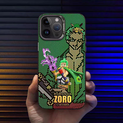 One Piece Anime Luffy Zoro Phone Case for iPhone, Building Block Figure Style Print Shockproof Protective Case, Nika Luffy Roronoa Zoro Character Phone Cover, One Piece Anime Merch Gift for Fans