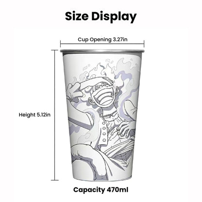 One Piece Nika Luffy Cold Sensitive Color Changing Aluminum Cup 470ml Food‑Grade Thermochromic Anime Drinking Cup For Cold Beverages Coffee Iced Drinks