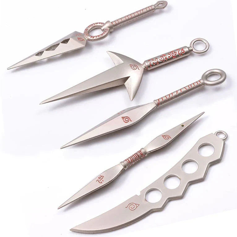 Naruto Ninja Weapon Kunai Set, Metal Mini Kunai Knife Shuriken Collection Gift Box, Anime Ninja Cosplay Prop, Leaf Village Symbol Ornaments, Collectible Toy Gift for Naruto Fans